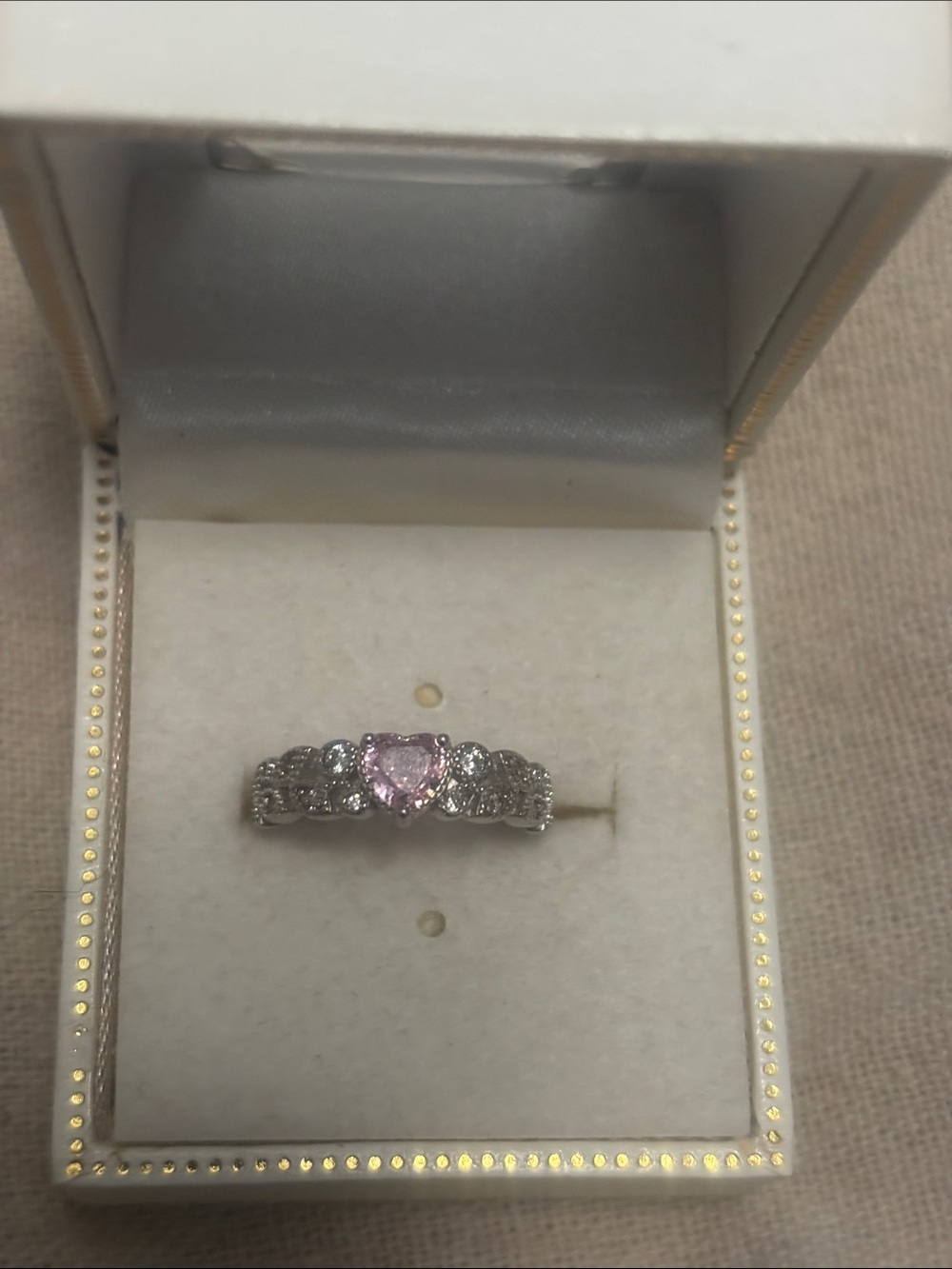 Sterling Silver Pink Heart Gemstone Ring with Pavé Accents Size 6